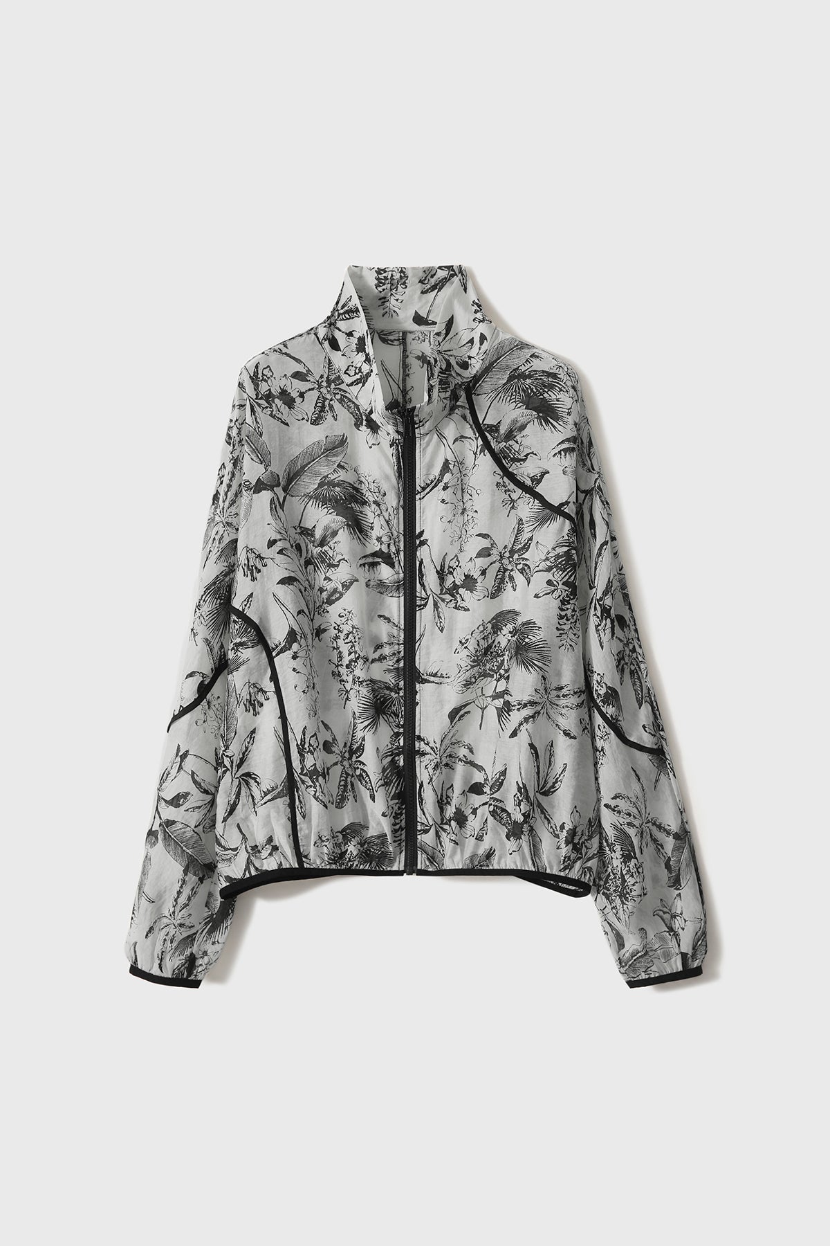 Stand Collar Ink Print Piped Hem Blouson - liwisi