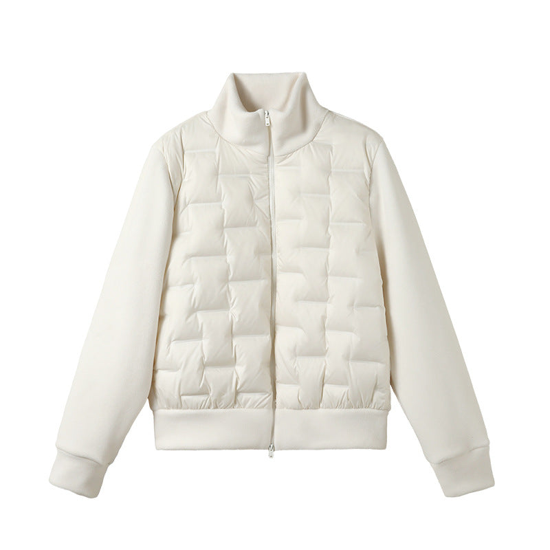 Loose Fit Casual Down Jacket with Fleece Patchwork - liwisi
