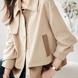 Shirt Collar Drop Shoulder Jacket - liwisi