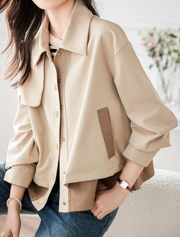 Shirt Collar Drop Shoulder Jacket - liwisi