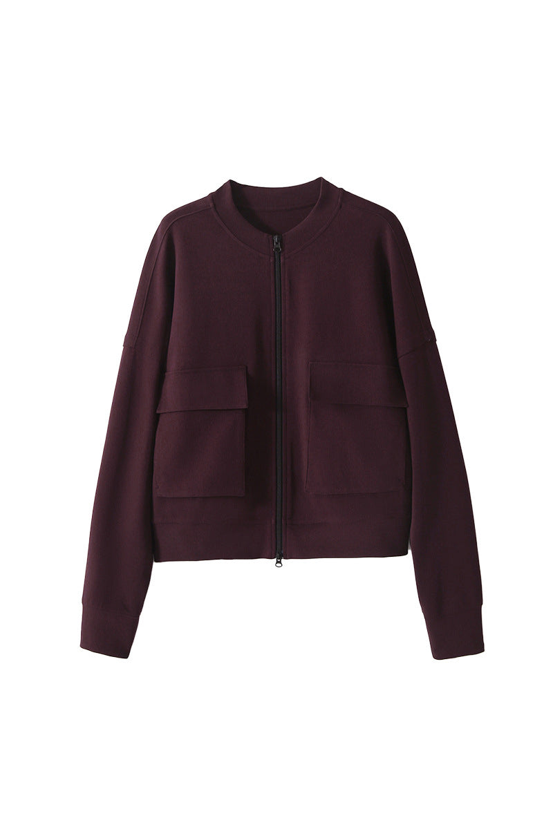 Round Neck Double Flap Pocket Long Sleeve Blouson-2 Colors Available - liwisi