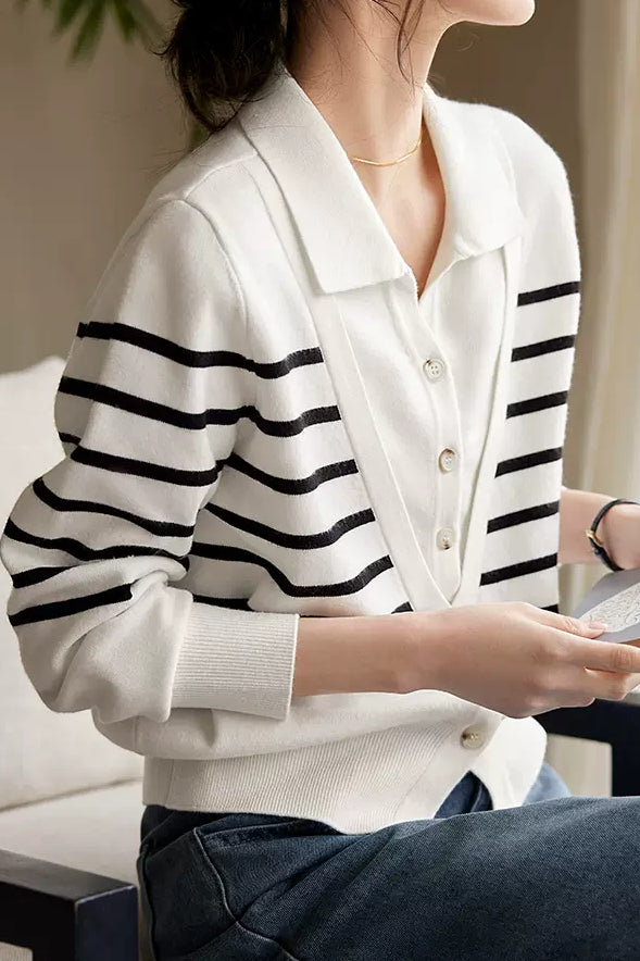 Striped V-Neck Long Sleeve Knit - liwisi