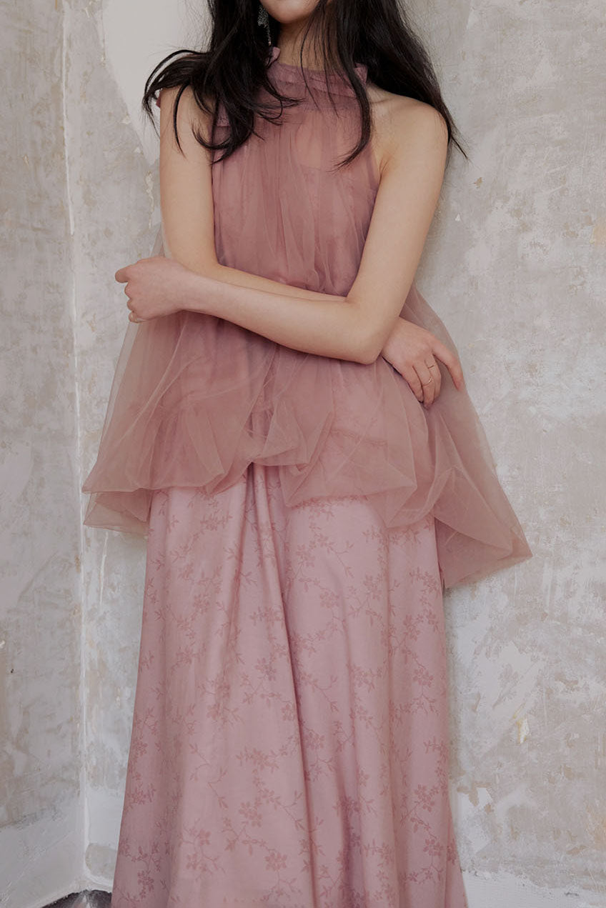 Halter Neck Tulle Contrast Ombre Long Dress with Lining - 3 Colors Available - liwisi