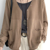 V-Neck Rib Knit Cardigan with Contrast - 5 Colors Available - liwisi