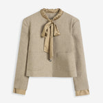 ボウタイカラーサテン切替ツイードジャケット 裏地付 2色入 - liwisi