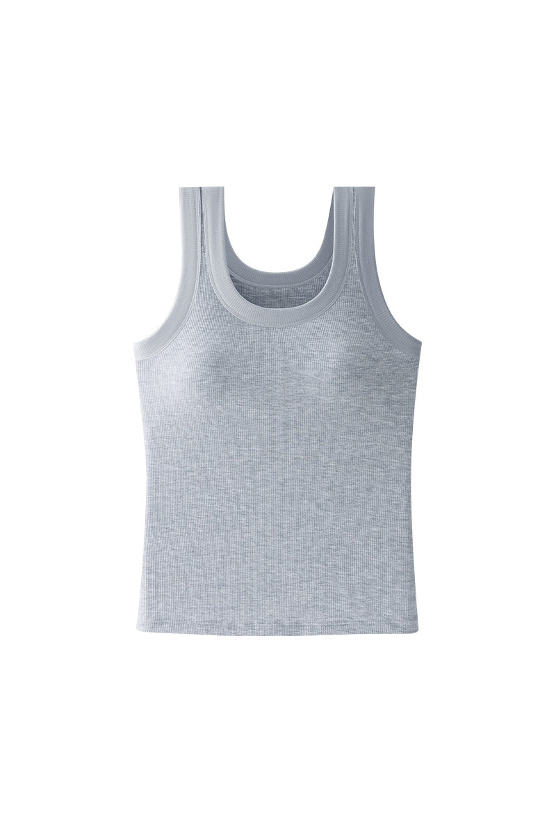 Round Neck Rib Hem Simple Vest - 4 Colors Available - liwisi
