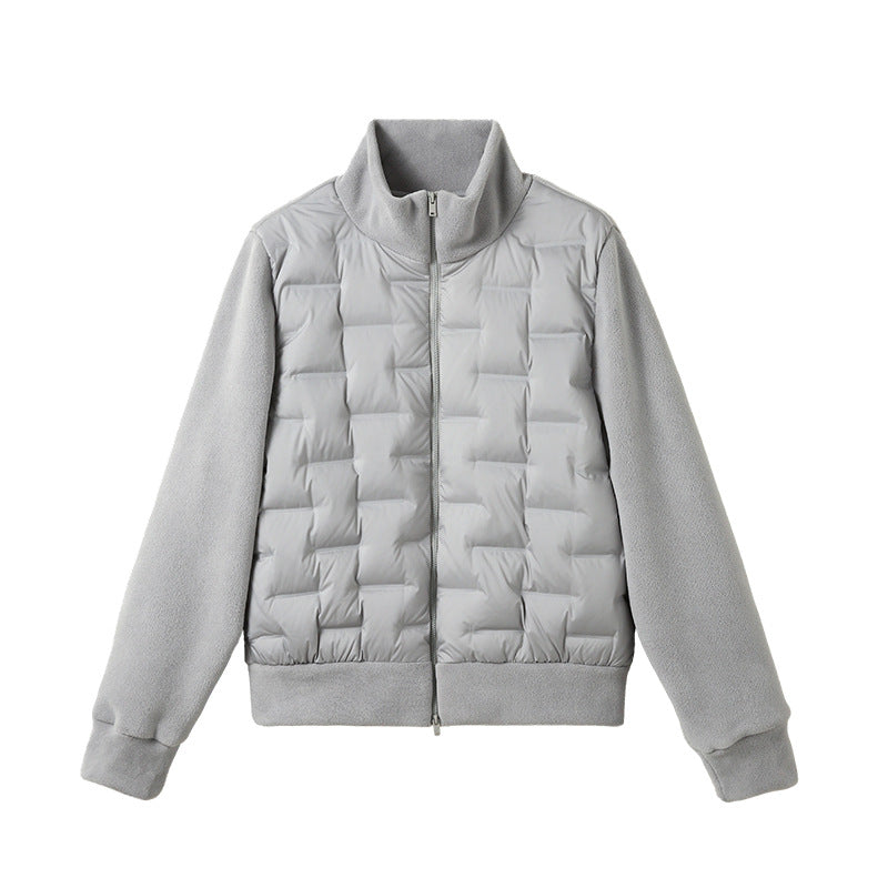 Loose Fit Casual Down Jacket with Fleece Patchwork - liwisi