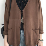 V-Neck Rib Knit Cardigan with Contrast - 5 Colors Available - liwisi