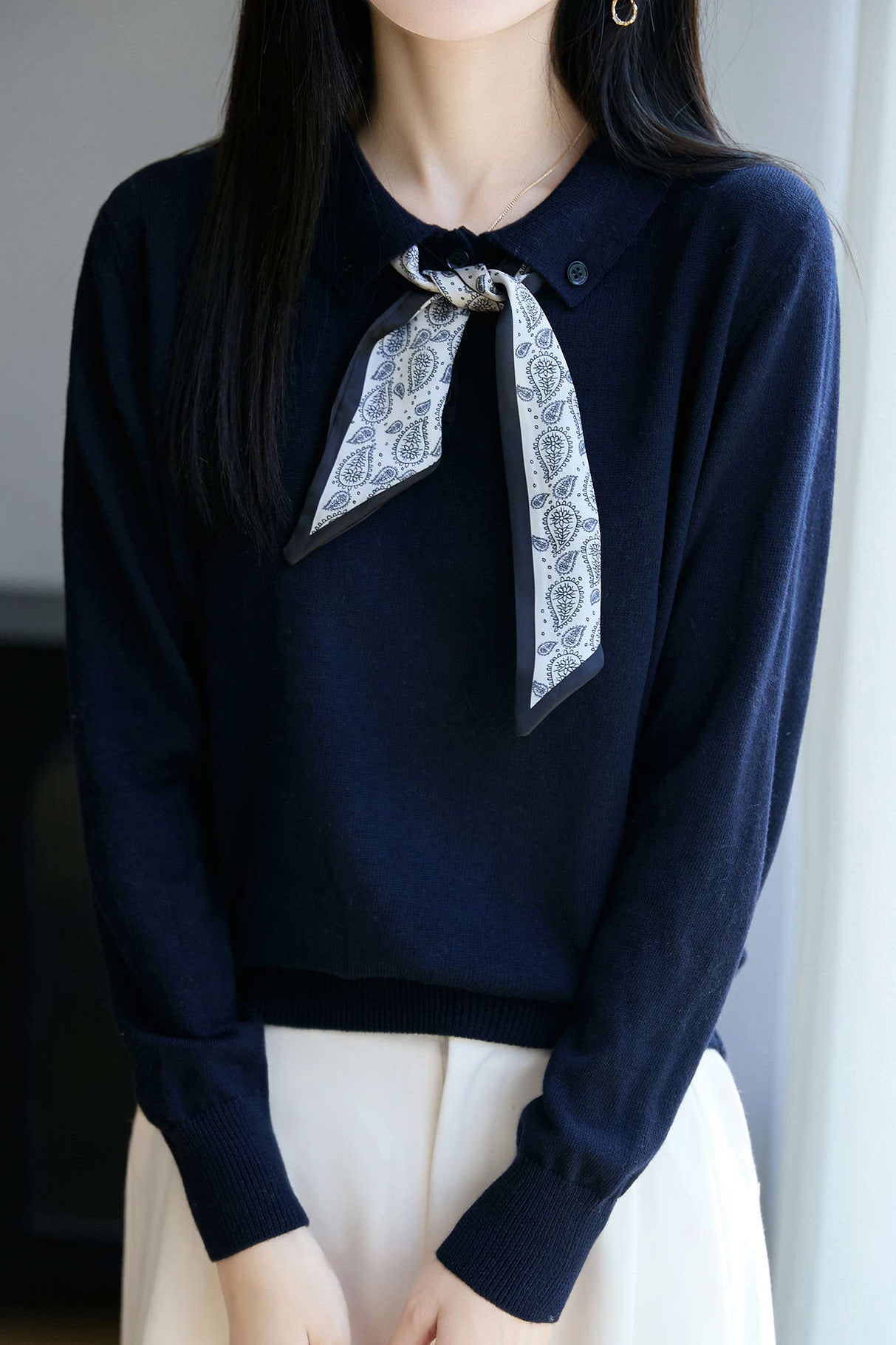 French Fashion Knit Top with Tie - liwisi