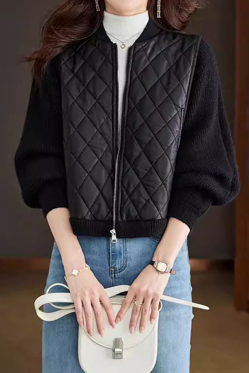 Casual Versatile Stand-Collar Paneled Batwing Sleeve Short Coat - liwisi