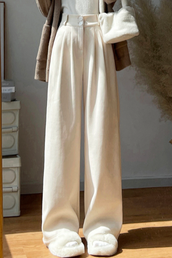 High-Waisted Straight-Leg Chenille Wide-Leg Pants - liwisi