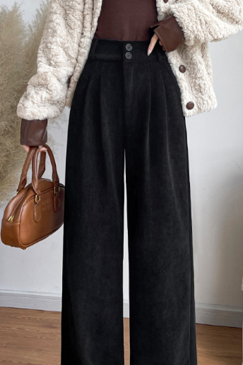 High-Waisted Straight-Leg Chenille Wide-Leg Pants - liwisi