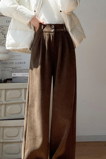 High-Waisted Straight-Leg Chenille Wide-Leg Pants - liwisi