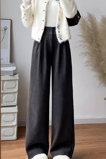 High-Waisted Straight-Leg Chenille Wide-Leg Pants - liwisi