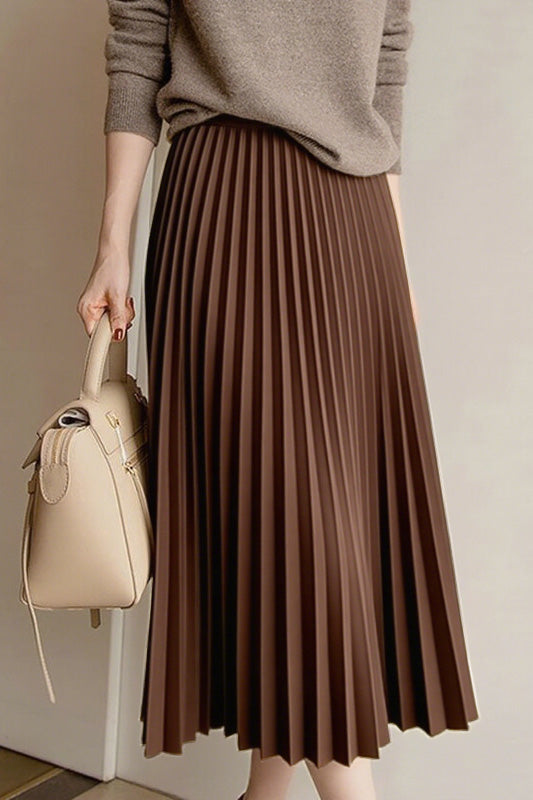 Early autumn woolen pleated midi skirt - liwisi