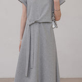 Casual tie-waist A-line dress - liwisi