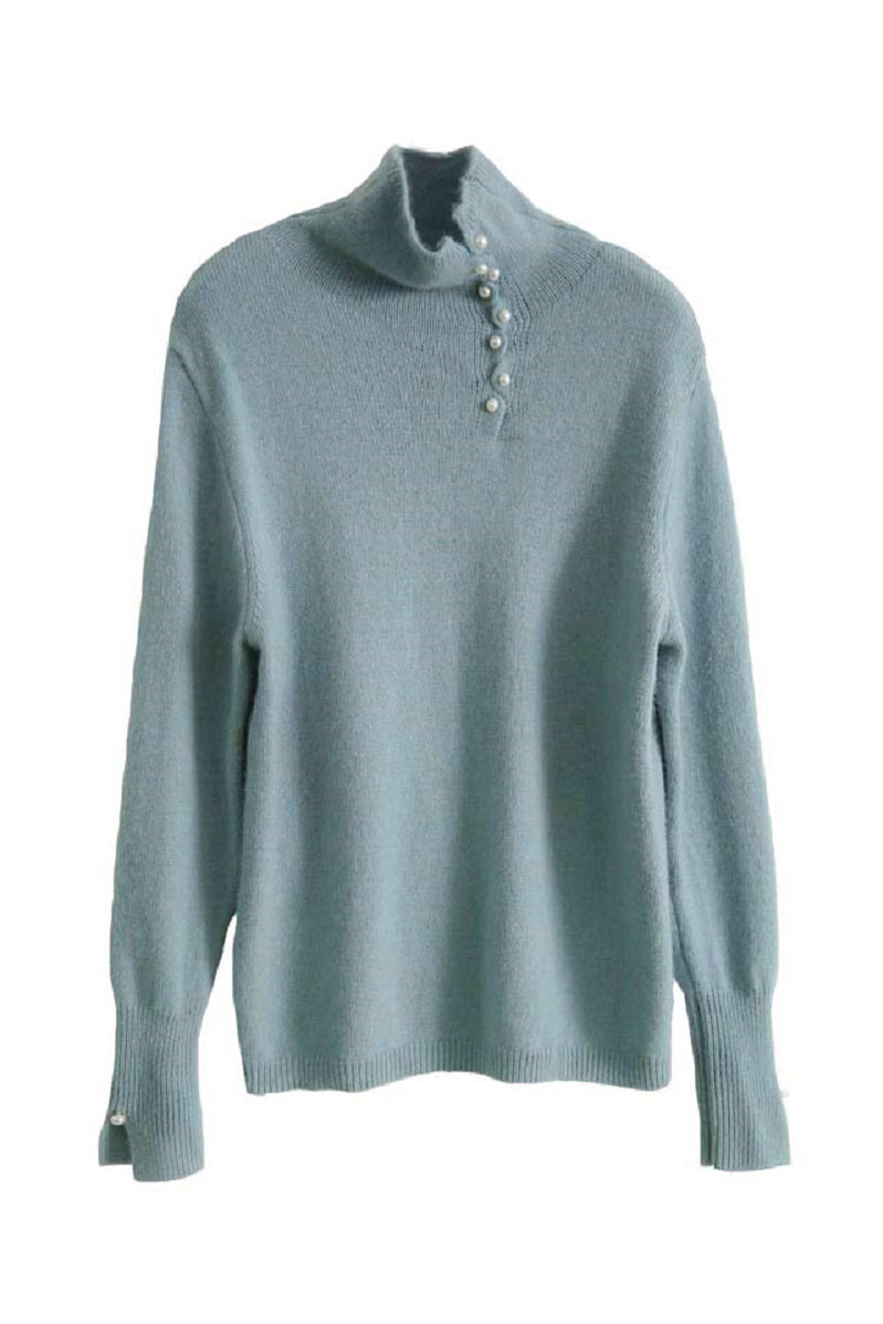 ハイネック袖スリットパール装飾ニット 4色入 - liwisi