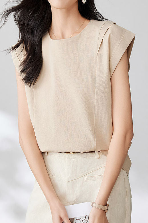 Round neck pullover shirt with small flutter sleeves - liwisi
