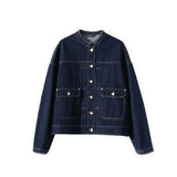 ラウンドネックフリンジ装飾デニムジャケット - liwisi