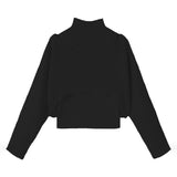 二点セット ハイネックシンプルタイトニット+オープンショルダーネックフリンジ装飾ニットケープ 3色入 - liwisi