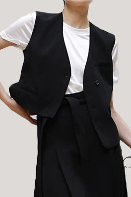 Commuting Simple Waistcoat and Midi Skirt Set - liwisi