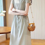 Minimalist elegant boat neck tie dress - liwisi