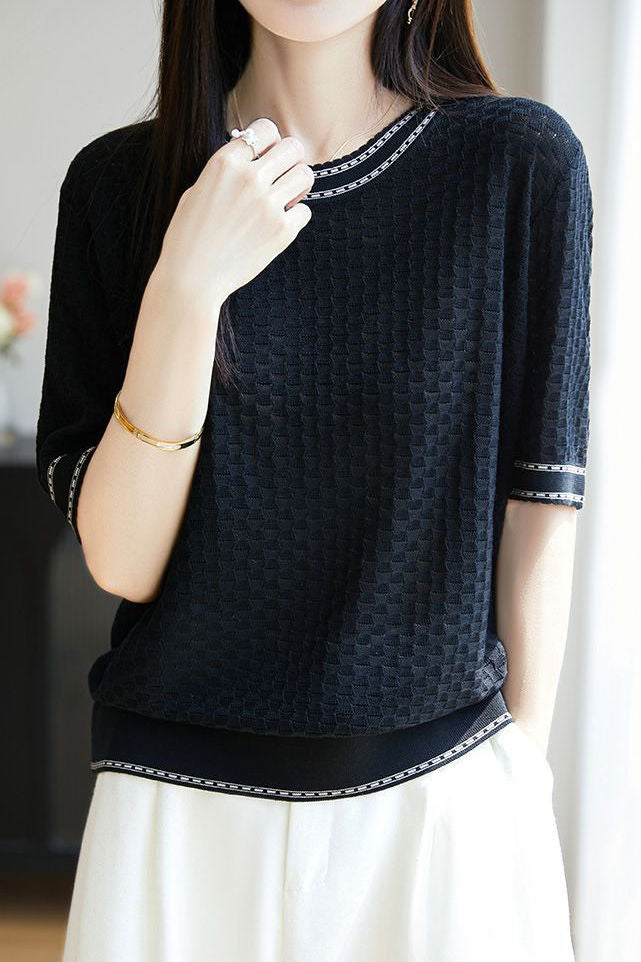 Casual versatile knit T-shirt - liwisi
