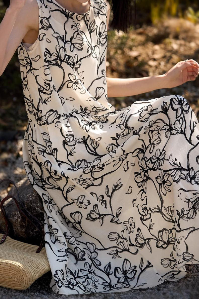 Ink wash print dress - liwisi