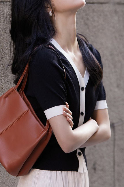 Chic versatile retro color-blocked short sleeve T-shirt - liwisi