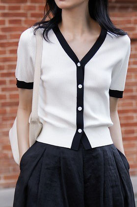 Chic versatile retro color-blocked short sleeve T-shirt - liwisi