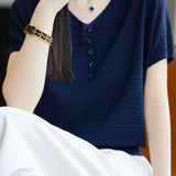 Versatile V-neck short sleeve top - liwisi