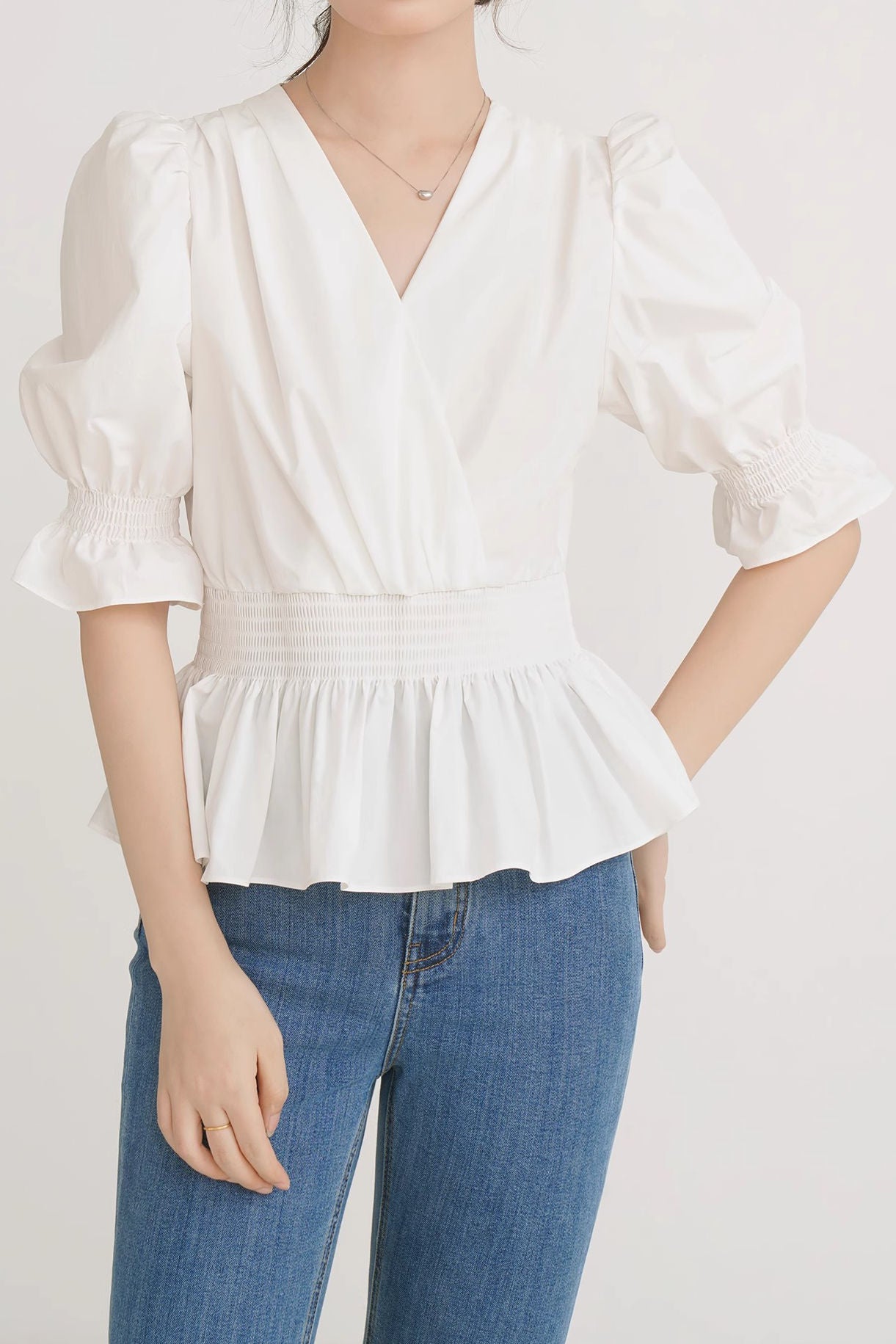French-style versatile puff sleeve shirt - liwisi