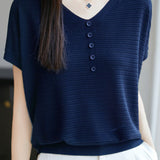 Versatile V-neck short sleeve top - liwisi