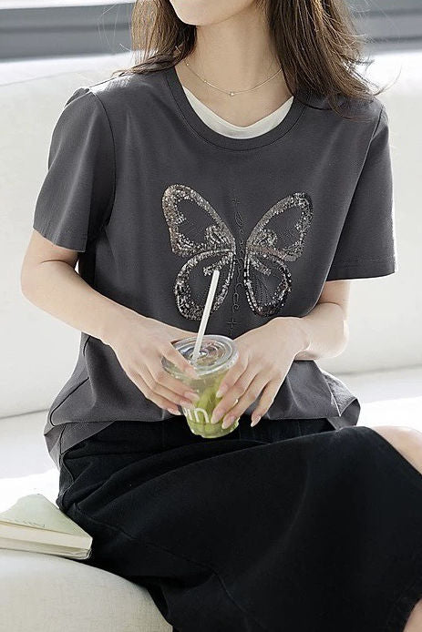 Intellectual elegant faux two-piece T-shirt - liwisi