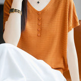 Versatile V-neck short sleeve top - liwisi