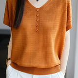 Versatile V-neck short sleeve top - liwisi