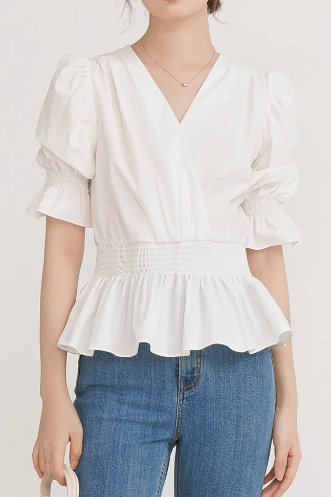 French-style versatile puff sleeve shirt - liwisi
