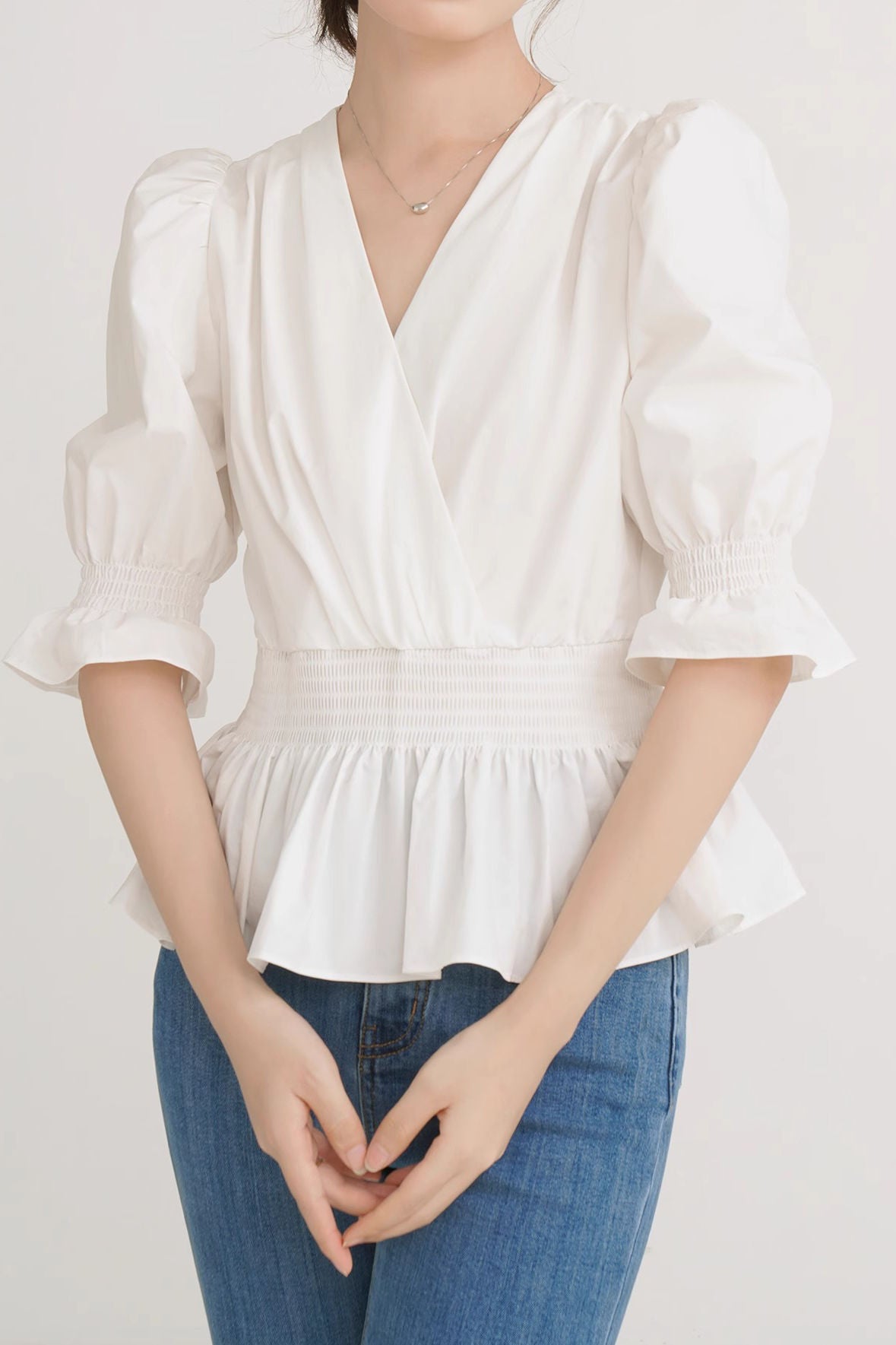 French-style versatile puff sleeve shirt - liwisi