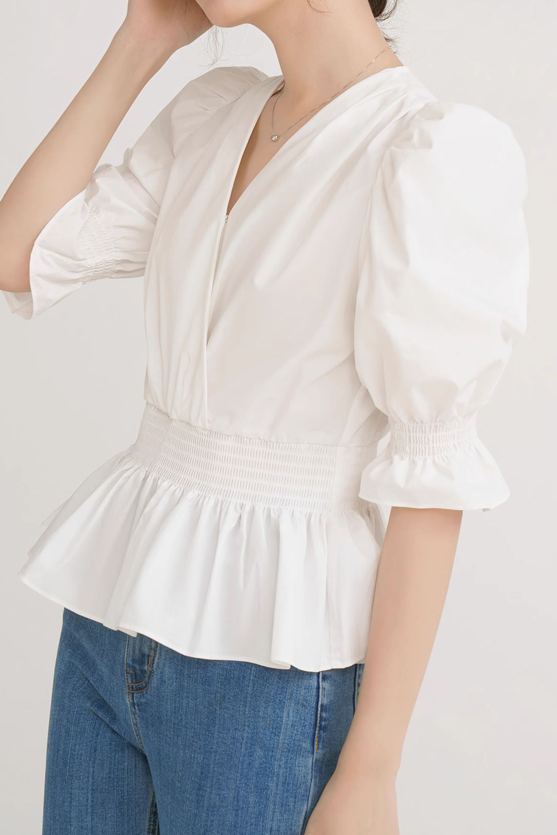 French-style versatile puff sleeve shirt - liwisi