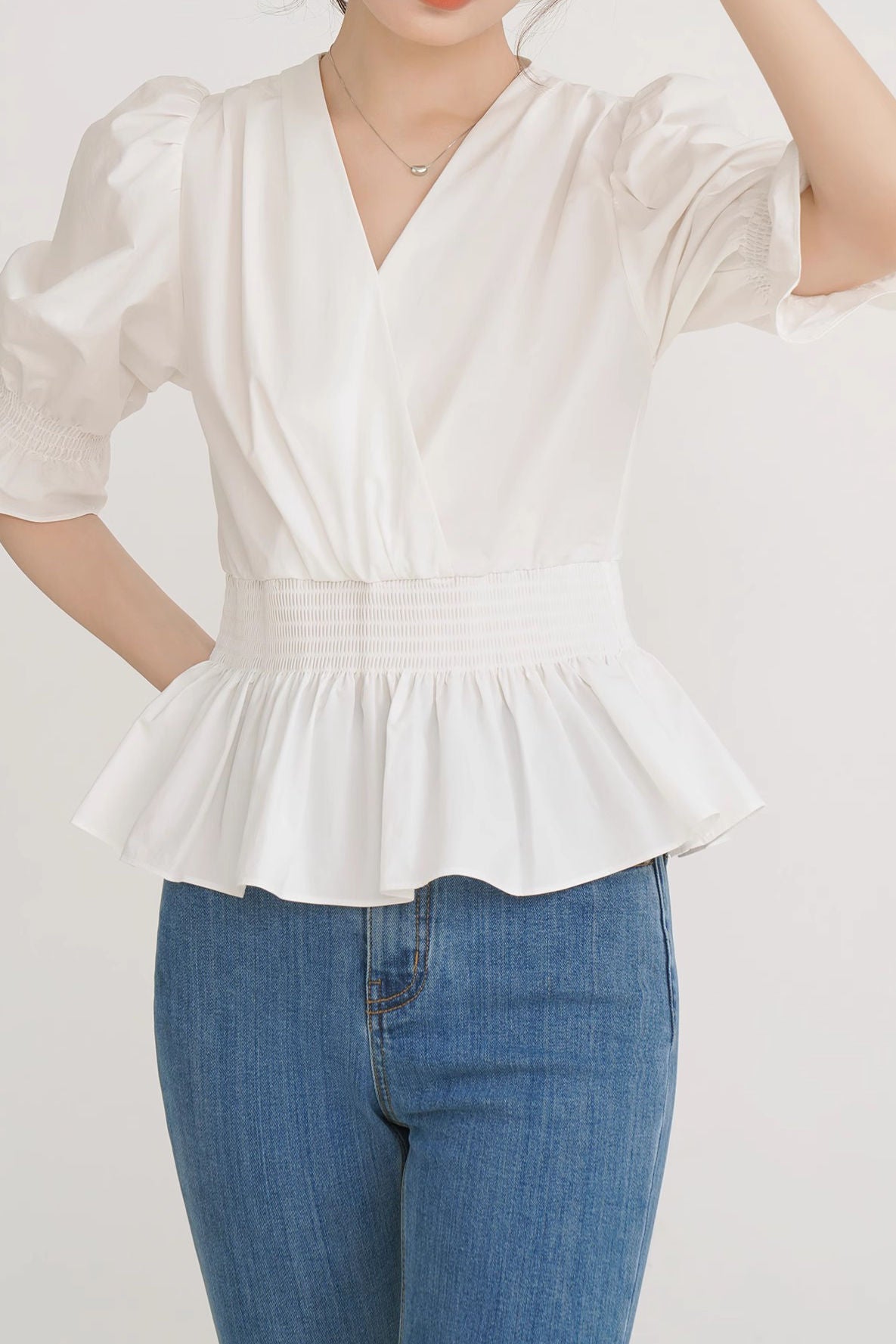 French-style versatile puff sleeve shirt - liwisi
