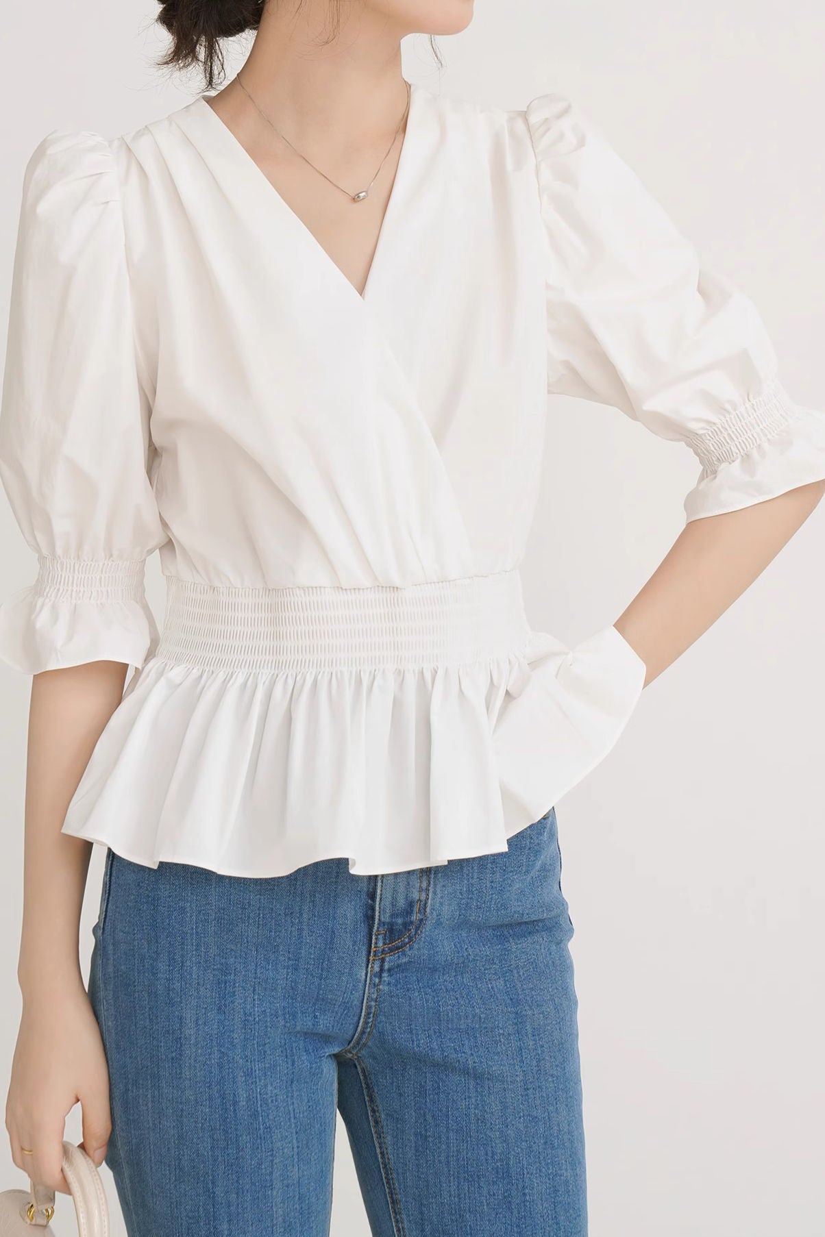 French-style versatile puff sleeve shirt - liwisi