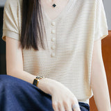 Versatile V-neck short sleeve top - liwisi