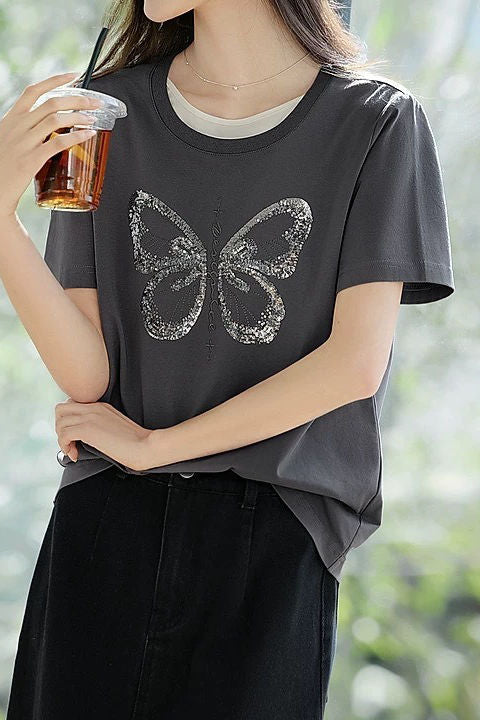 Intellectual elegant faux two-piece T-shirt - liwisi