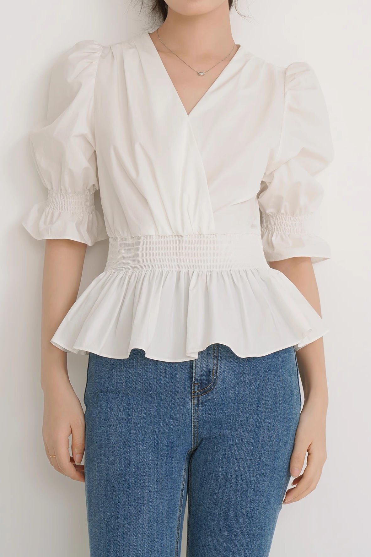 French-style versatile puff sleeve shirt - liwisi