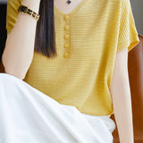 Versatile V-neck short sleeve top - liwisi