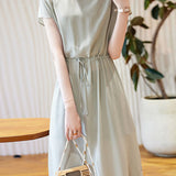 Minimalist elegant boat neck tie dress - liwisi