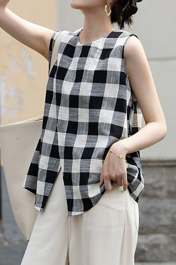 Vintage plaid pure cotton shirt - liwisi