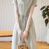 Minimalist elegant boat neck tie dress - liwisi