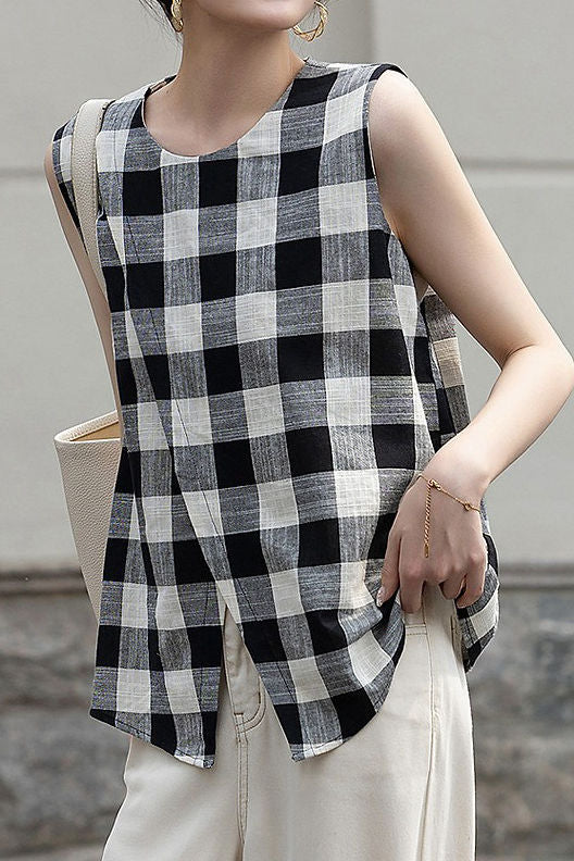 Vintage plaid pure cotton shirt - liwisi