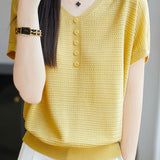 Versatile V-neck short sleeve top - liwisi